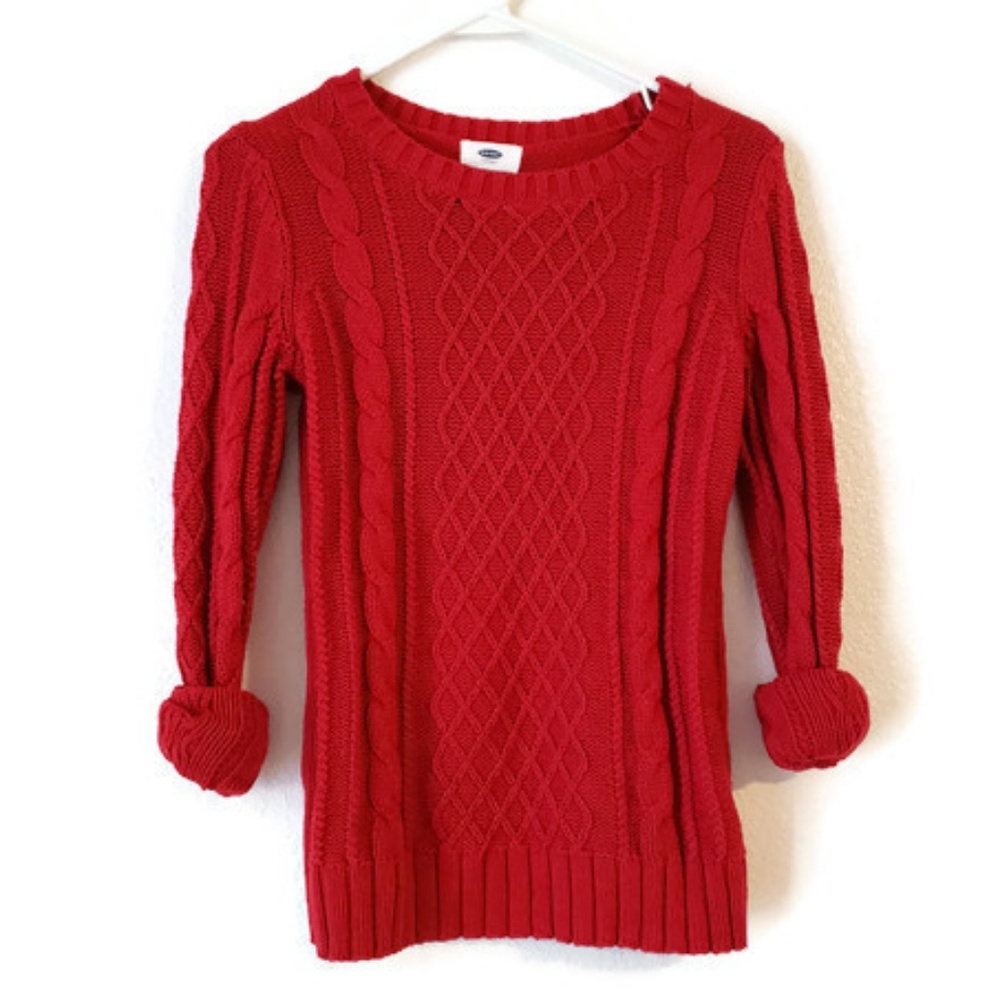 Old Navy red cable knit sweater